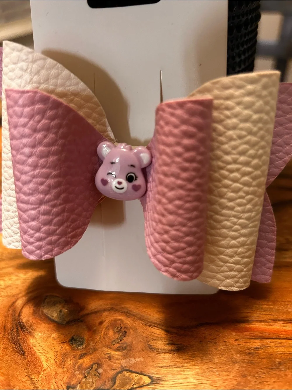 Hand Crafted Teal and White Bear Bow Hair Clip